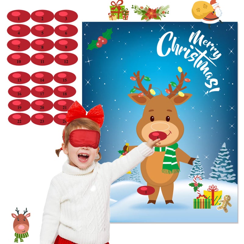 Funnlot Christmas Games for Kids Pin The Nose on The Reindeer Christmas Holiday Party Games Activities Decorations Reusable 24 Noses Stickers and 1 Blindfold for Kids Adults - Image 1